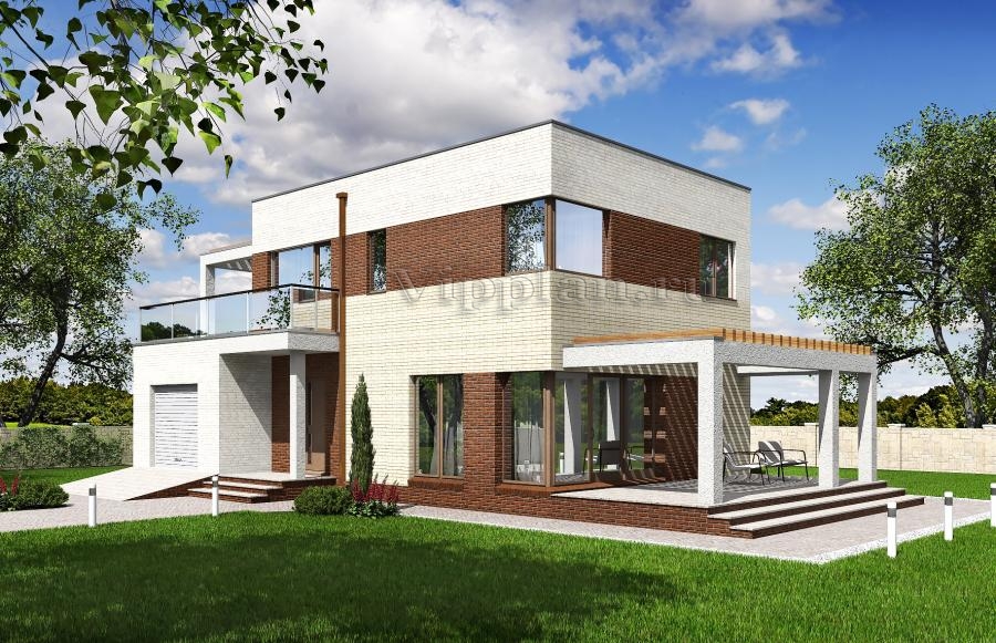 Двухэтажный дом с гаражом и террасами