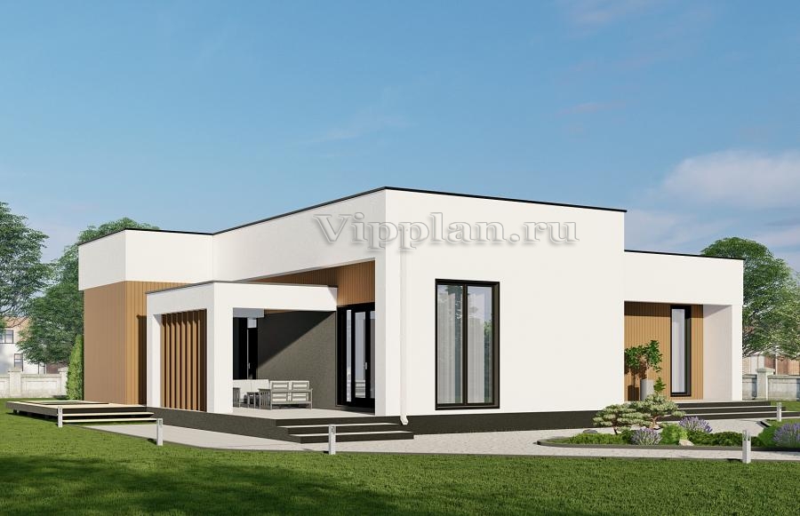 Одноэтажный дом с террасами, тремя спальнями и парной